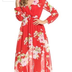 Red floral maxi dress